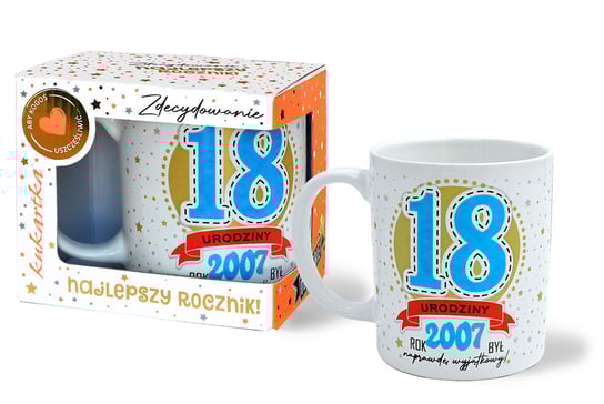 Kubek Premium Q 1020 Urodziny 18, niebieska osiemnastka, cyfry, roczniki Kukartka