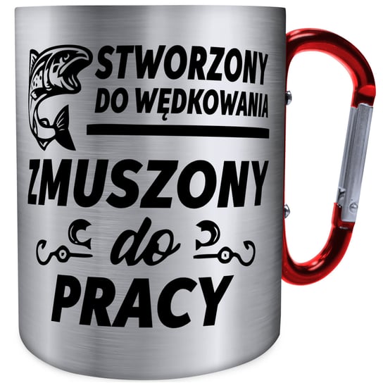 Kubek stalowy z karabińczykiem DLA WĘDKARZA WĘDKARZ 300 ml, Wondergift, srebrny Wondergift