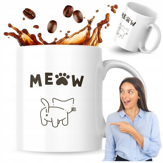 Kubek z nadrukiem 330 ml MEOW Kubki Do Kawy Prezent Kubek Dla Kociarza bez marki