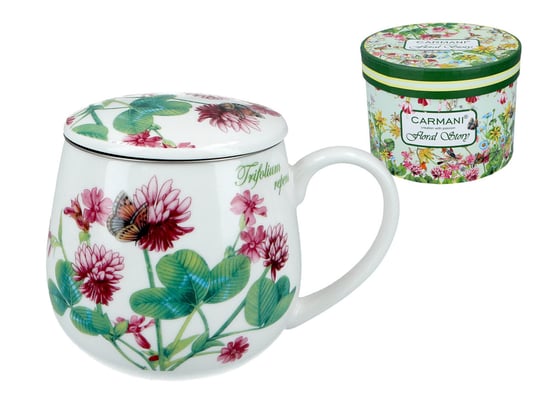 Kubek z sitkiem i przykrywką Floral Story Czerwona Koniczyna CARMANI 420 ml Carmani