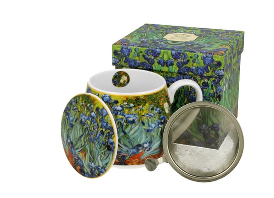 Kubek z zaparzaczem i pokrywką porcelanowy, baryłka DUO Irises Vincent Van Gogh 430 ml DUO Gift