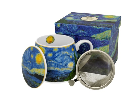 Kubek z zaparzaczem i pokrywką porcelanowy, baryłka DUO Starry Night Vincent Van Gogh 430 ml DUO Gift
