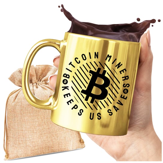 KUBEK ZŁOTY NA CZASIE MODNY BITCOIN KRYPTOWALUTY KRYPTO MODNY NADRUK Gartees