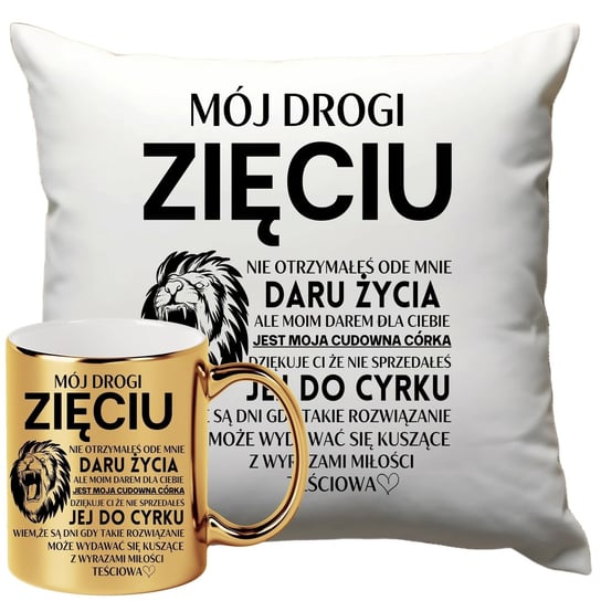 Kubek Złoty Poduszka Dla Zięcia 330ml 40x40cm Z Nadrukiem Śmieszny Inna marka