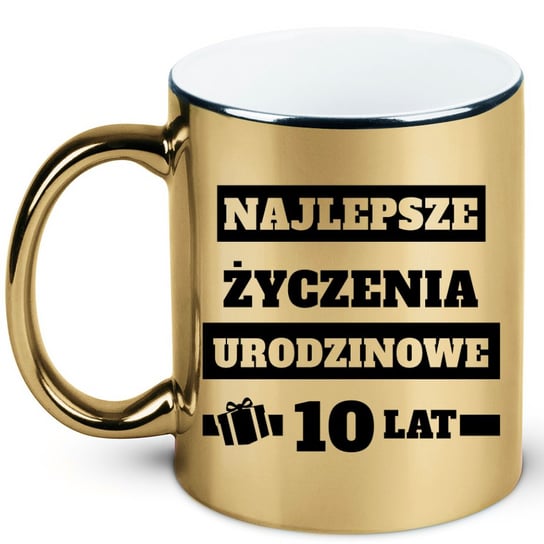 Kubek złoty prezent na dziesiąte urodziny, 10 lat + imię, 5 hiperprezenty