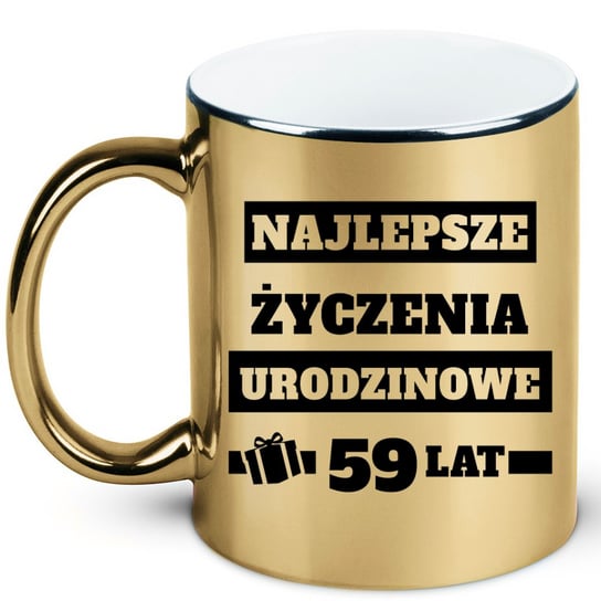 Kubek złoty prezent na pięćdziesiąte dziewiąte urodziny, 59 lat + imię, 5 hiperprezenty