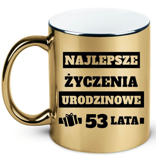 Kubek złoty prezent na pięćdziesiąte trzecie urodziny, 53 lata + imię, 5 hiperprezenty