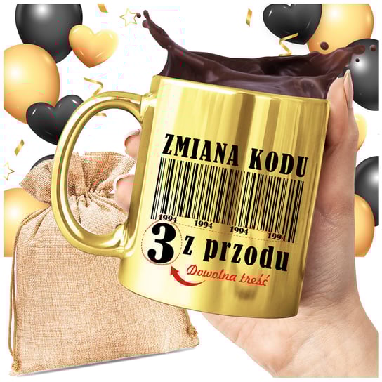 KUBEK ZŁOTY ZMIANA KODU NA 2 3 4  Z PRZODU PREEZENT NADRUK URODZINY PREZENT Gartees