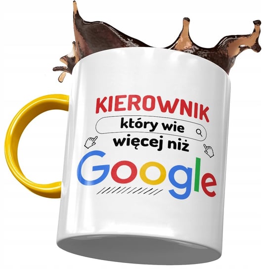 Kubek Żółty Dla Kierownika Wie Więcej Niż Google z Nadrukiem ze Zdjęciem PoliDraw