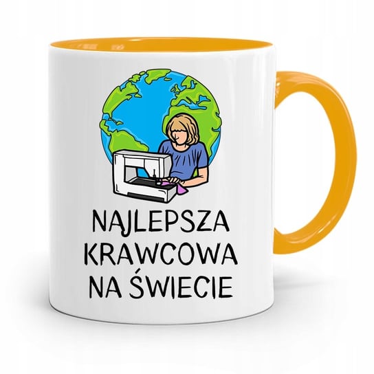 KUBEK ŻÓŁTY DLA KRAWCOWEJ NAJLEPSZA NA ŚWIECIE z Nadrukiem ze Zdjęciem PoliDraw