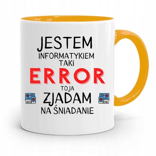 KUBEK ŻÓŁTY INFORMATYKA PROGRAMISTY ZJADAM ERROR z Nadrukiem ze Zdjęciem PoliDraw