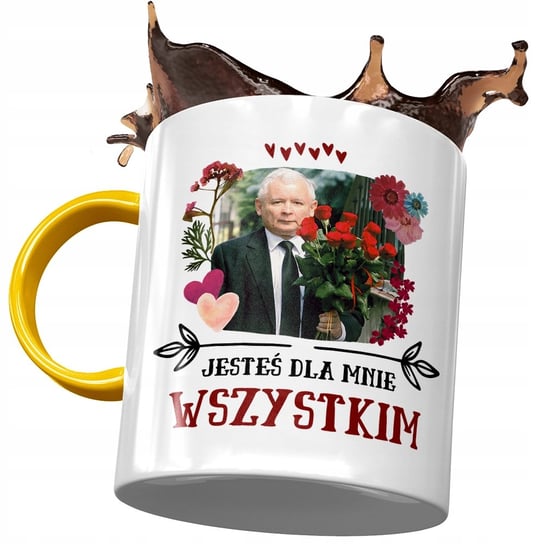 Kubek Żółty Jarosław Kaczyński Politycy na Prezent z Nadrukiem ze Zdjęciem PoliDraw