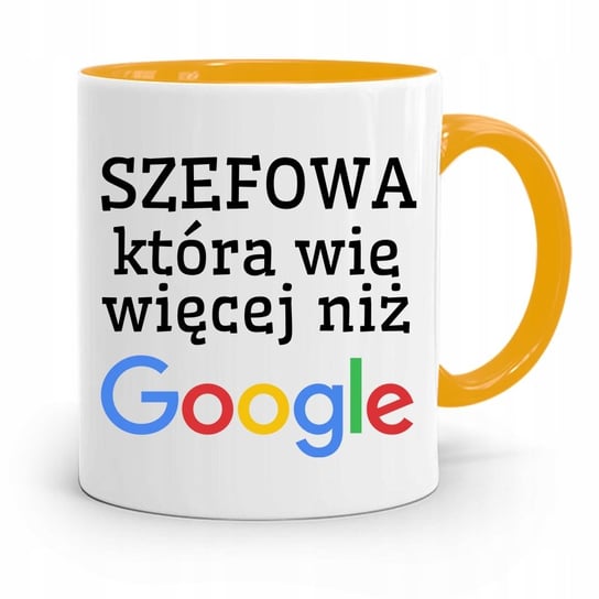 KUBEK ŻÓŁTY PREZENT DLA SZEFOWEJ KTÓRA WIE WIĘCEJ z Nadrukiem ze Zdjęciem PoliDraw