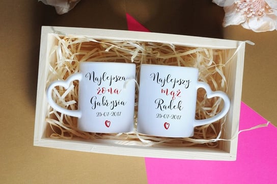 Kubki ceramiczne z imieniem męża i żony, datą rocznicy ślubu, zestaw kubków dla małżeństwa, pomysł na prezent, Sowia Aleja Inna marka