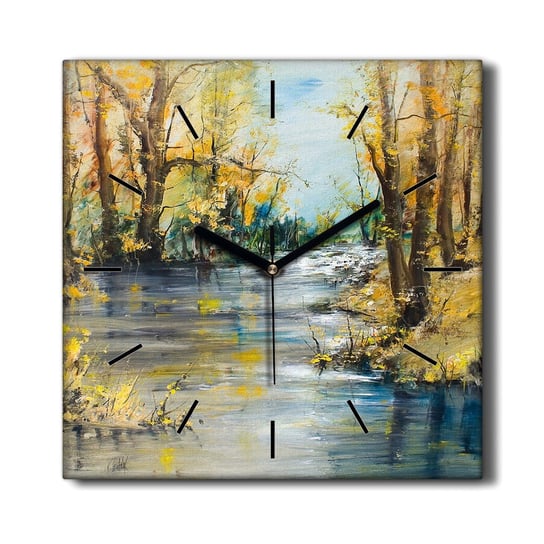 Kuchenny zegar na płótnie Las rzeka przyroda 30x30, Coloray Coloray