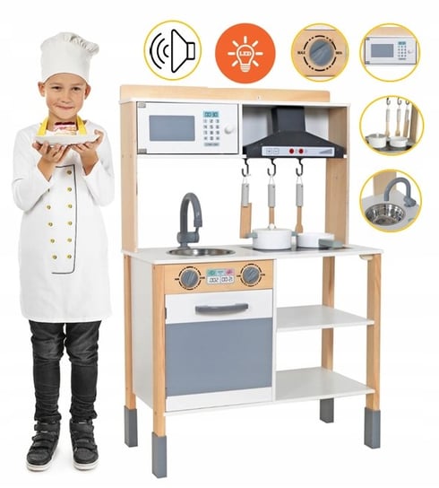 Kuchnia Drewniana dla Dzieci + Akcesoria Kuchenka z Akcesoriami Garnki LED Active Hobby