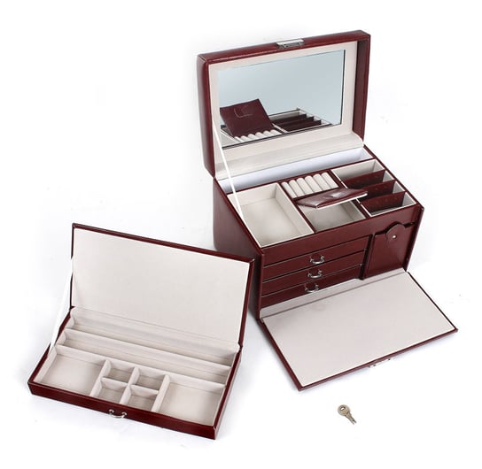 Kuferek brązowy na biżuterię 2w1 z mini kuferkiem 50-601F Sofer
