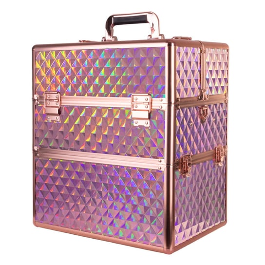Kuferek kosmetyczny dwuczęściowy Holo Pink Diamond 3D z kratownicą na lakiery Golden Rose nr 1407-9H AllePaznokcie
