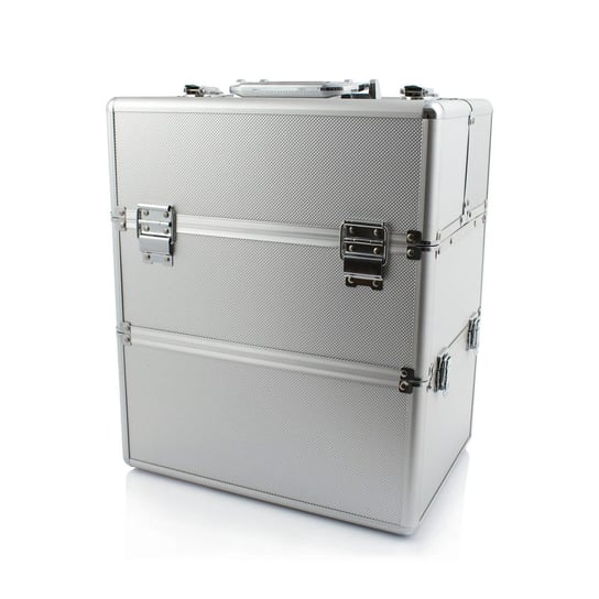Kuferek kosmetyczny dwuczęściowy SUNONE XL z 4 półkami srebrny strukturalny Sunone