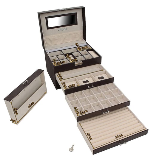 Kuferek na biżuterię brązowy szufladki haczyki kieszonka 50-550C Sofer