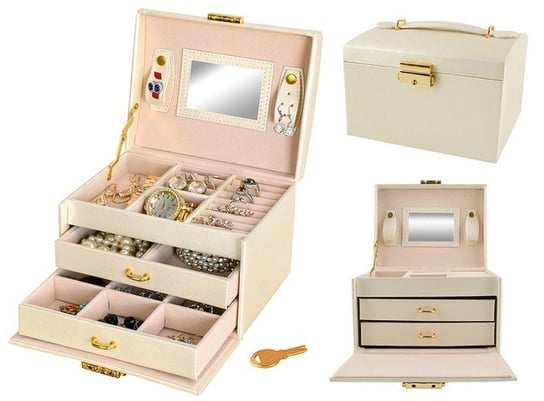 Kuferek na Biżuterię Szkatułka Organizer Pudełko Elegancki na Kolczyki Beż Artemis