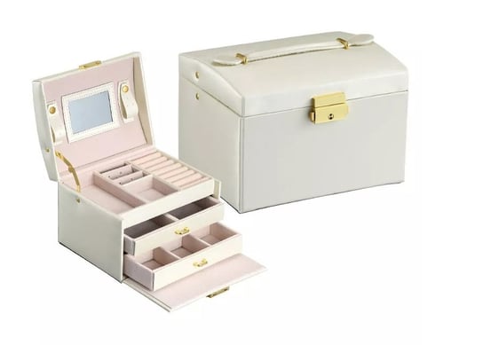 Kuferek Szkatułka Pudełko Organizer Na Biżuterię Biały DMR