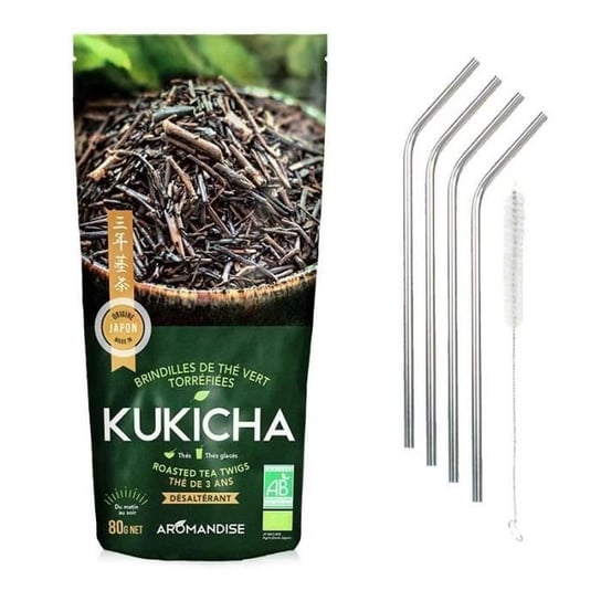 Kukicha organiczna japońska herbata w torebce 80 g + 4 słomki ze stali nierdzewnej Youdoit
