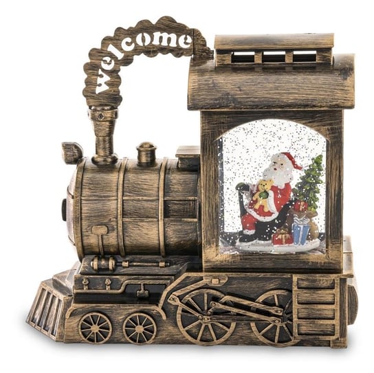 Kula śnieżna, lokomotywa z figurką Mikołaja Led Art-Pol