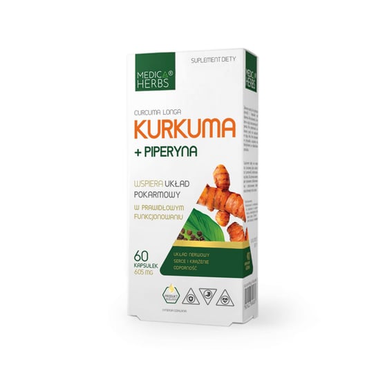Kurkuma (curcuma longa) i piperyna 605 mg Medica Herbs UKŁAD POKARMOWY Medica Herbs