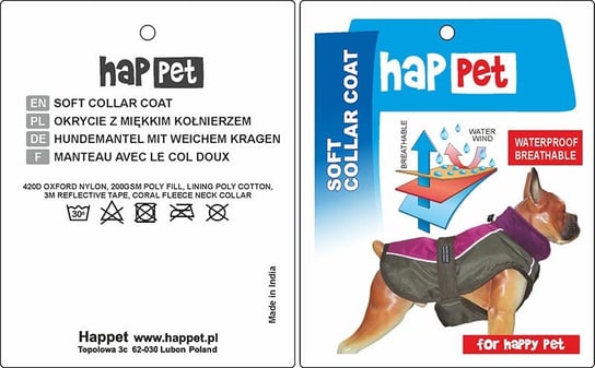 Kurtka dla psa Happet 355B brąz XL-65 cm Happet
