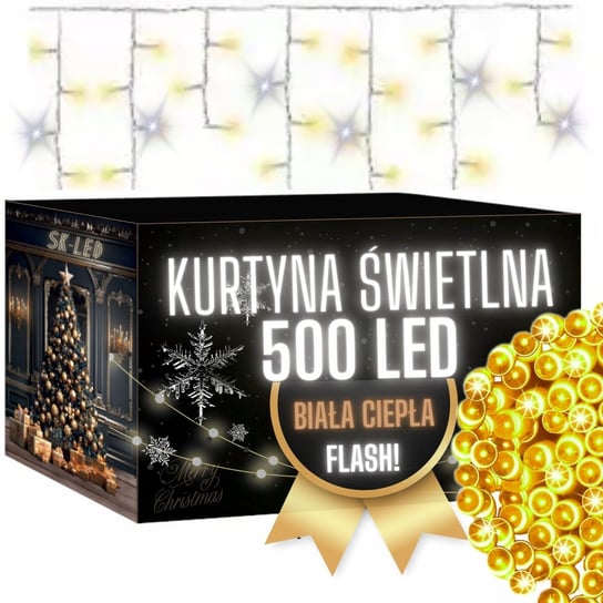 KURTYNA 500 LED FLASH SOPLE LAMPKI BIAŁE CIEPŁE ZEWNĘTRZNE GRUBE 22,7M Inna marka