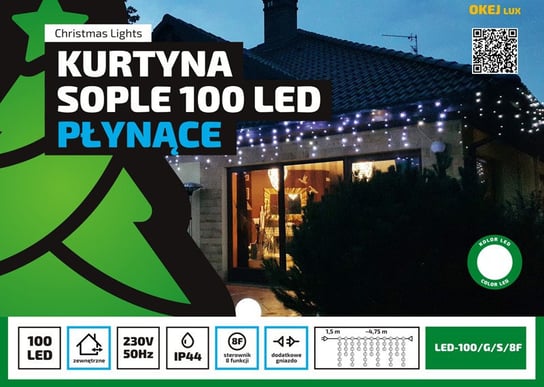Kurtyna MULTIMIX Sople LED, 4,75 m, 100 LED, OLED-100/G/S/8F/X, barwa ciepła biała Multimix