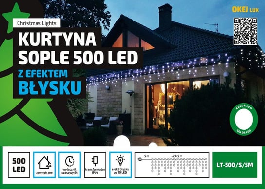 Kurtyna MULTIMIX Sople z błyskiem LED 24,5 m, 500 LED, OLT-500/S/5M/M, barwa wielokolorowa Multimix