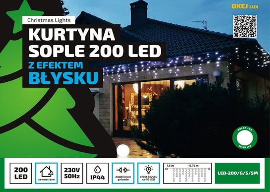 Kurtyna sople LED 8,75 m 200 LED, OLED-200/G/S/5M/N, barwa niebieska Multimix