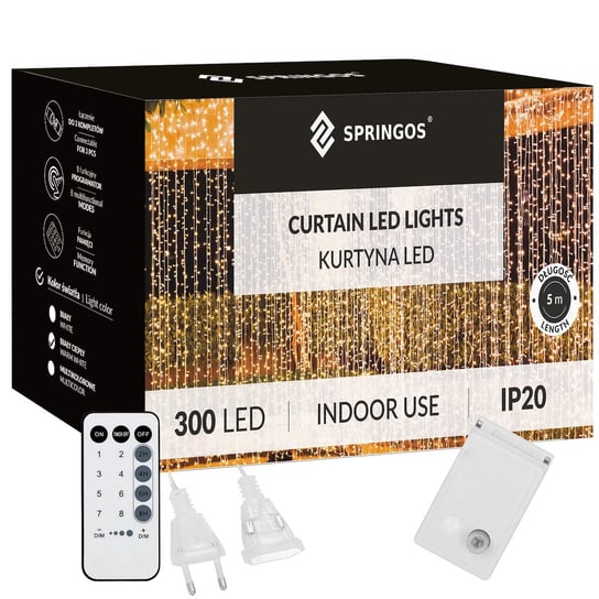 Kurtyna Świetlna 300 Led Lampki Choinkowe Sople Biały Ciepły Springos