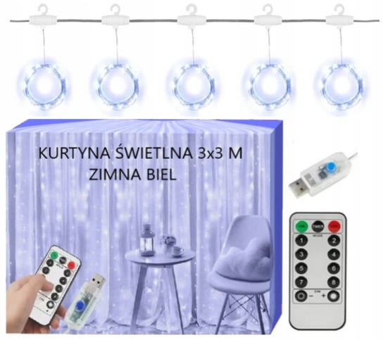 KURTYNA ŚWIETLNA LAMPKI CHOINKOWE GIRLANDA DRUCIKI 300 LED 3 x 3m NA OKNO bez marki