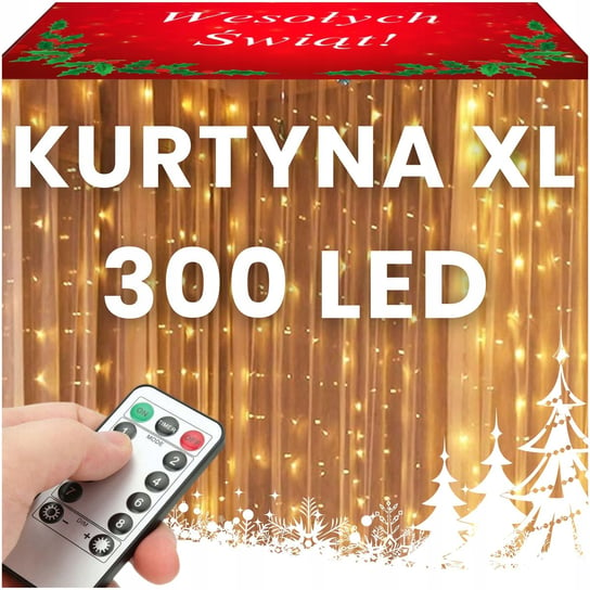 KURTYNA ŚWIETLNA LED 300 CIEPŁE 3x3 LAMPKI ŚWIĄTECZNE CHOINKOWE GIRLANDA XL inna (Inny)