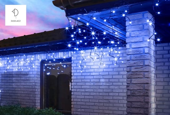 Kurtynka świetlna z zasilaczem z dodatkowym gniazdem, sople, 100 diod LED, 4,8 m, barwa niebieska Bulinex