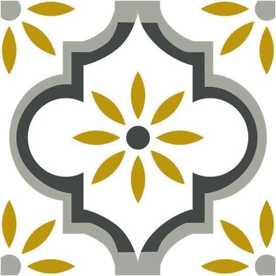Kwadratowa naklejka samoprzylepna w kolorze ochry i szarości z kwiatowym wzorem - 15x15 cm - szara - Draeger Paris Inna marka