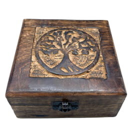 Kwadratowe Drewniane Pudełko 13x13x6 cm - Drzewo Życia ANCIENT WISDOM