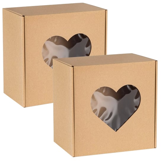 Kwadratowe pudełko fasonowe z okienkiem serce, pudełko prezentowe 20x20x10cm x2 sarcia.eu