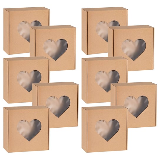 Kwadratowe pudełko fasonowe z okienkiem serce, pudełko prezentowe 20x20x5cm x10 sarcia.eu