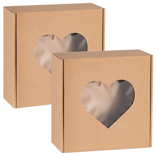 Kwadratowe pudełko fasonowe z okienkiem serce, pudełko prezentowe 20x20x5cm x2 sarcia.eu