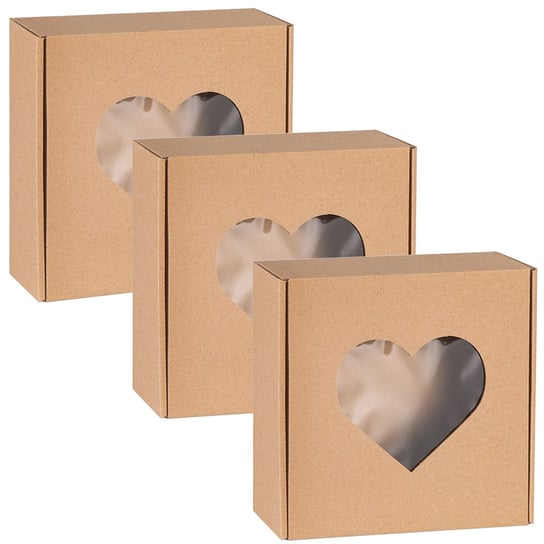 Kwadratowe pudełko fasonowe z okienkiem serce, pudełko prezentowe 20x20x5cm x3 sarcia.eu