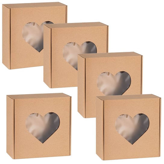 Kwadratowe pudełko fasonowe z okienkiem serce, pudełko prezentowe 20x20x5cm x5 sarcia.eu