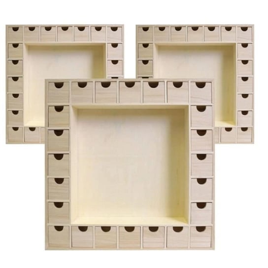 Kwadratowy drewniany kalendarz adwentowy do dekoracji - ARTEMIO - 39 x 39 cm - 24 przegródki - Beżowy Youdoit