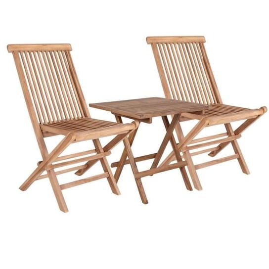 Kwadratowy stół ogrodowy 50 cm + 2 krzesła z drewna tekowego - Lite drewno - Na zewnątrz - Naturalny Inna marka