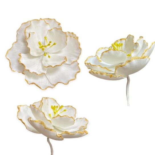 Kwiat cukrowy na tort Kamelia złota biała d=10 cm Inna marka