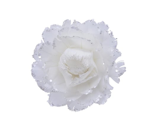 Kwiat na klipsie pióra brokat biały srebrny 11cm Inna marka