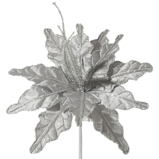 Kwiat Świąteczny Dekoracyjny 19C 22 Cm Srebrny Eurofirany